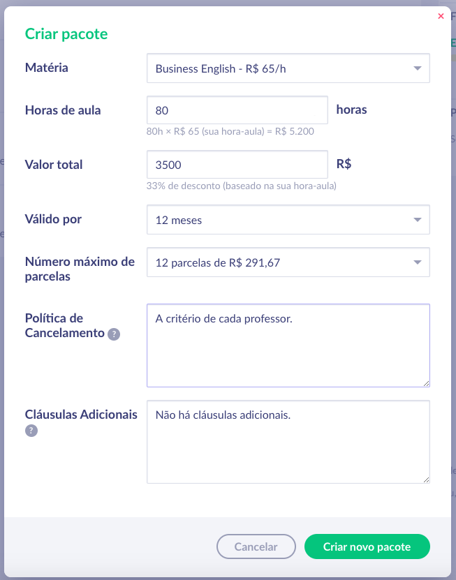 Fig. 2. Aba de criação de pacotes